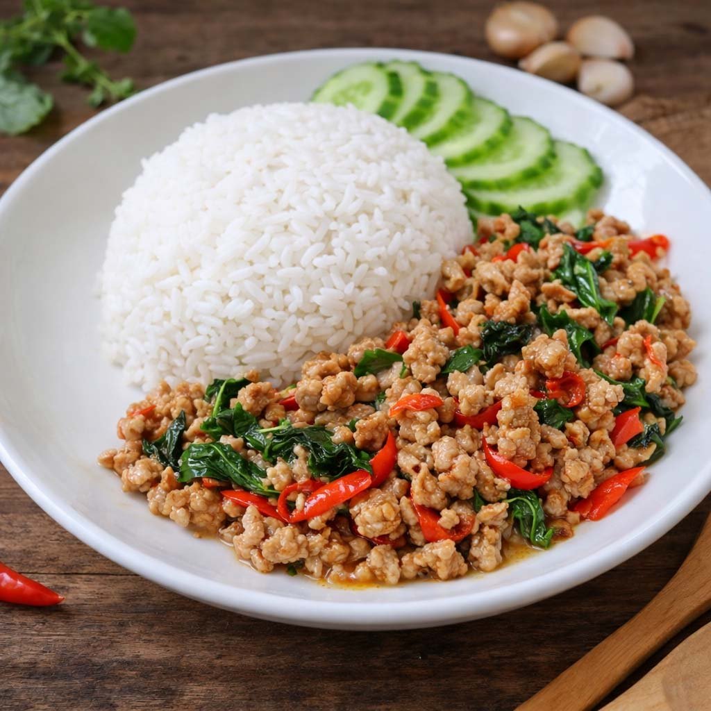 ผัดกะเพราหมูชิ้น
